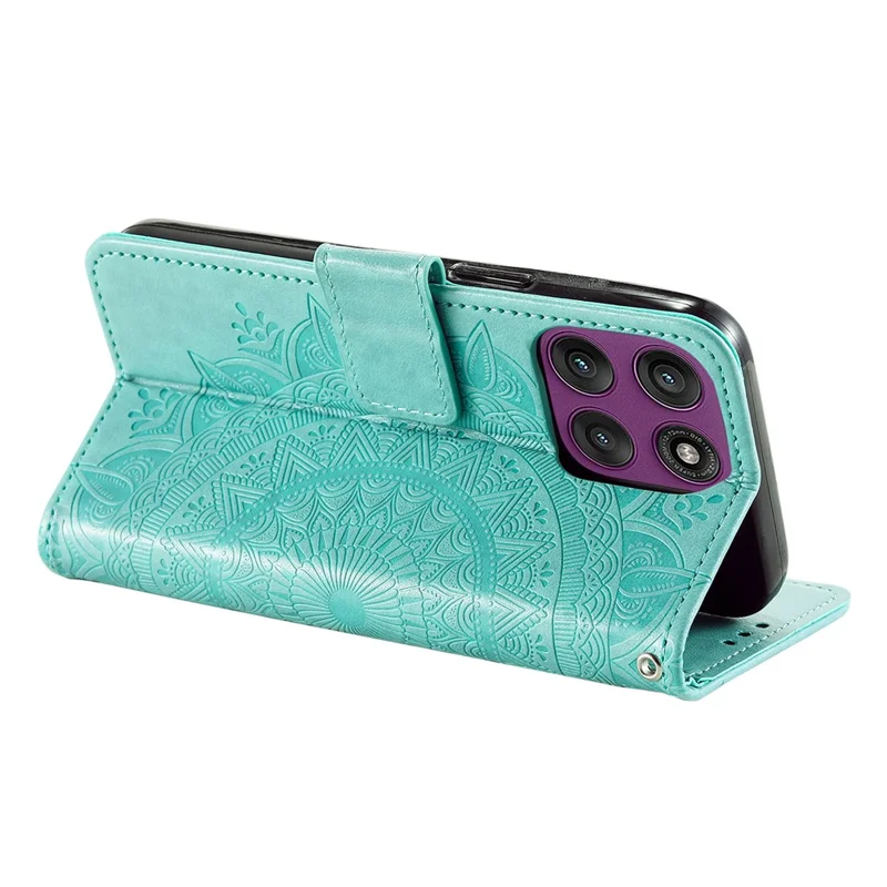 Für Motorola Moto G86 5G Standhülle mit geprägtem Totem aus PU-Leder, Geldbörsen-Handyhülle mit Handschlaufe - Mintgrün