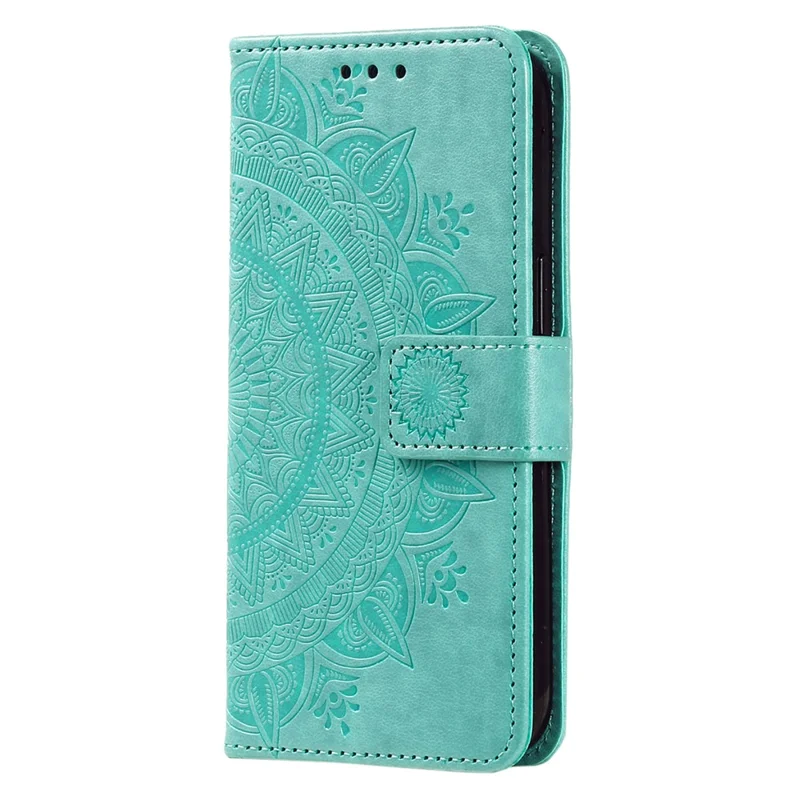 Für Motorola Moto G86 5G Standhülle mit geprägtem Totem aus PU-Leder, Geldbörsen-Handyhülle mit Handschlaufe - Mintgrün