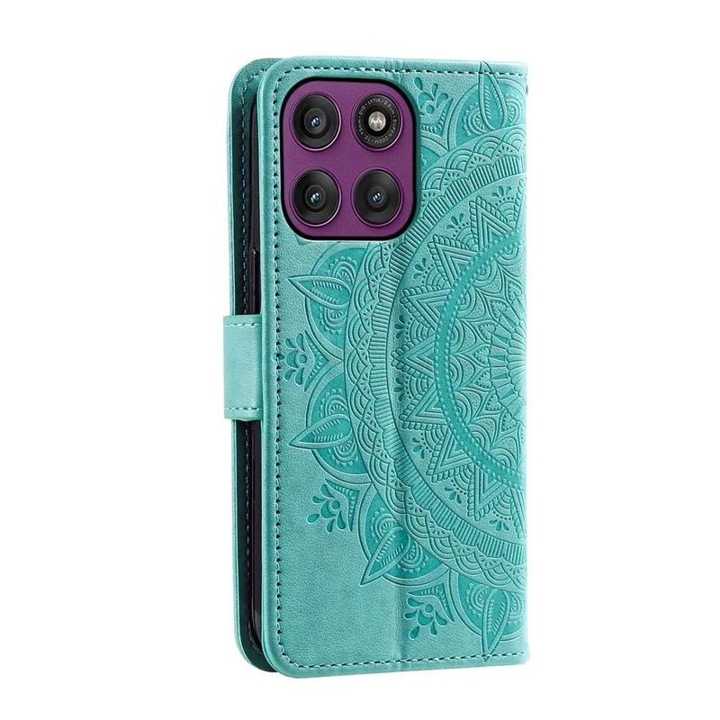 Für Motorola Moto G86 5G Standhülle mit geprägtem Totem aus PU-Leder, Geldbörsen-Handyhülle mit Handschlaufe - Mintgrün