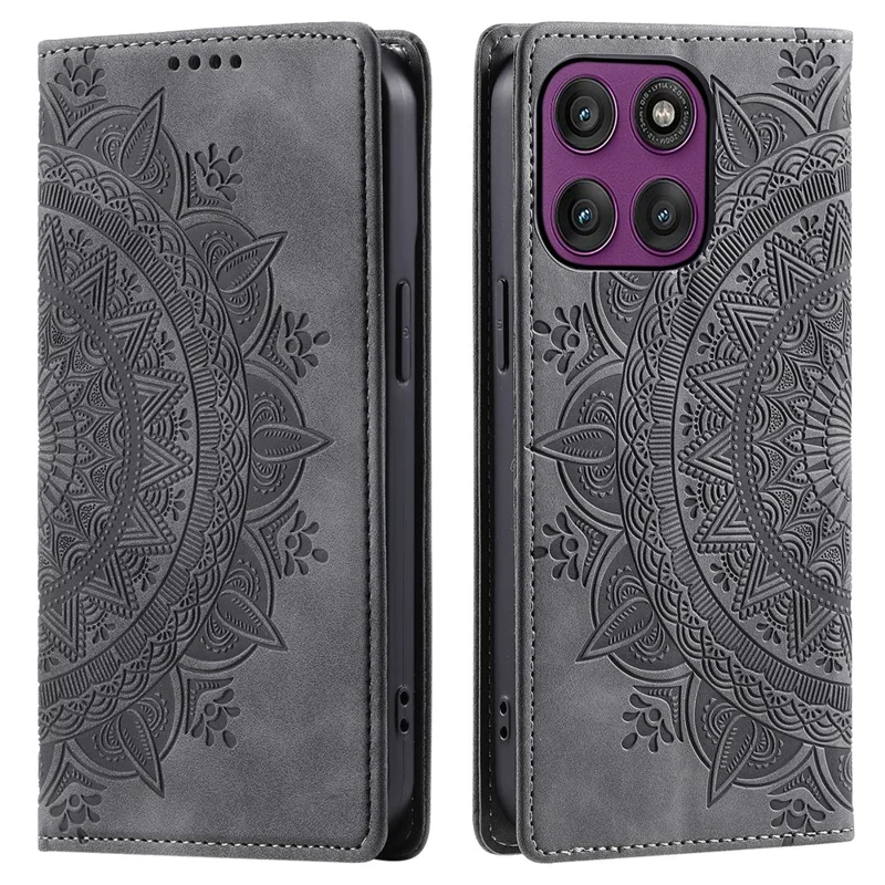 For Motorola Moto G56 5G Case Magnetic Closing Leather Phone Cover Pattern Imprinted - Grey