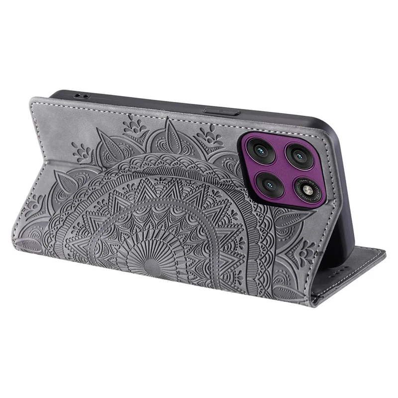 For Motorola Moto G56 5G Case Magnetic Closing Leather Phone Cover Pattern Imprinted - Grey
