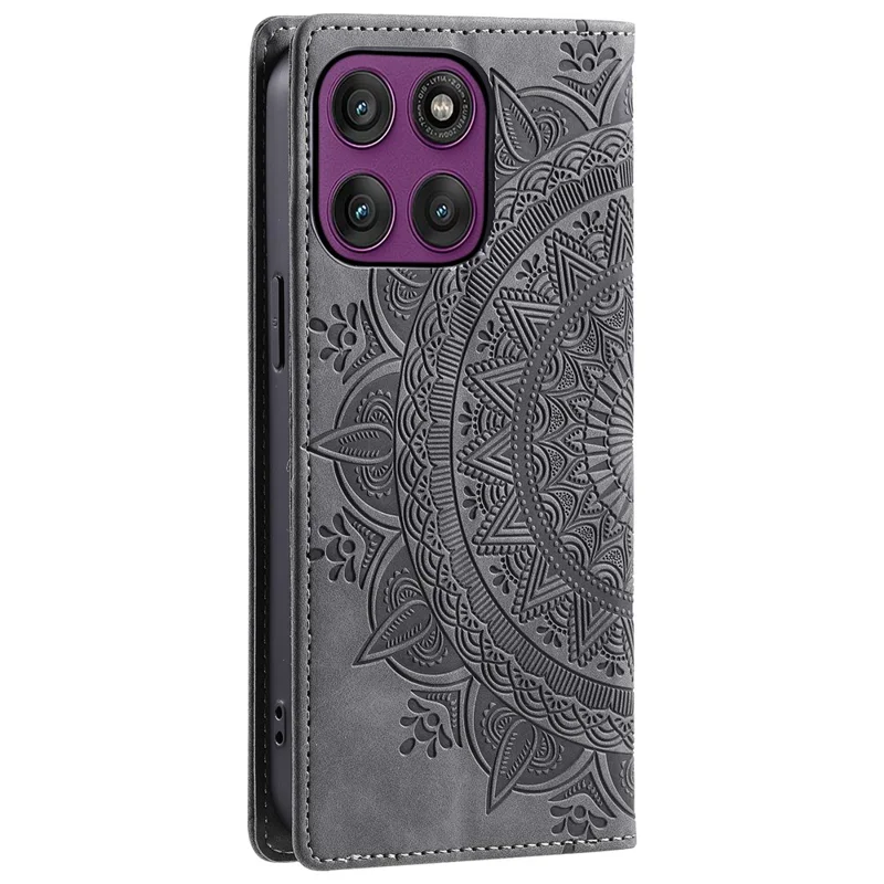 For Motorola Moto G56 5G Case Magnetic Closing Leather Phone Cover Pattern Imprinted - Grey