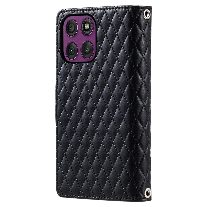 For Motorola Moto G56 5G Case Zipper Pocket Glitter Leather Phone Cover with Wrist Strap - Black