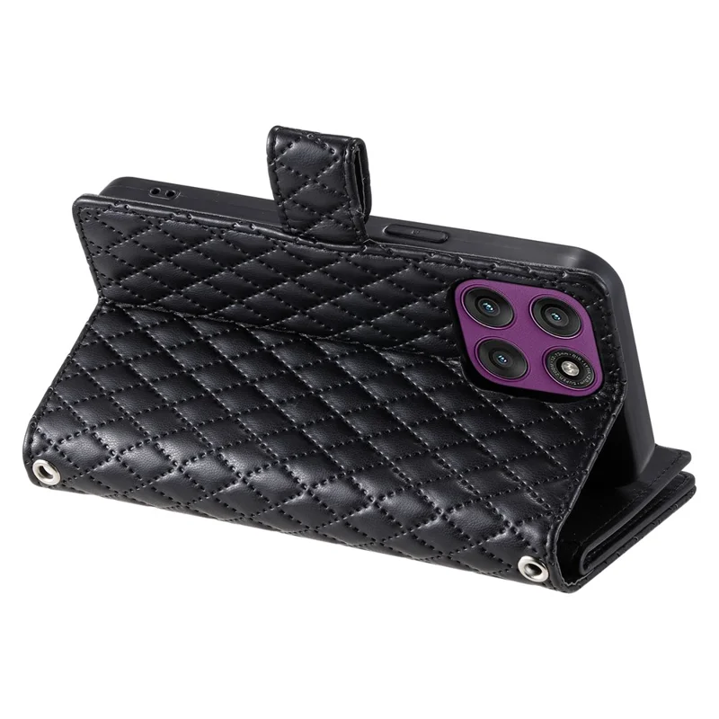 For Motorola Moto G56 5G Case Zipper Pocket Glitter Leather Phone Cover with Wrist Strap - Black