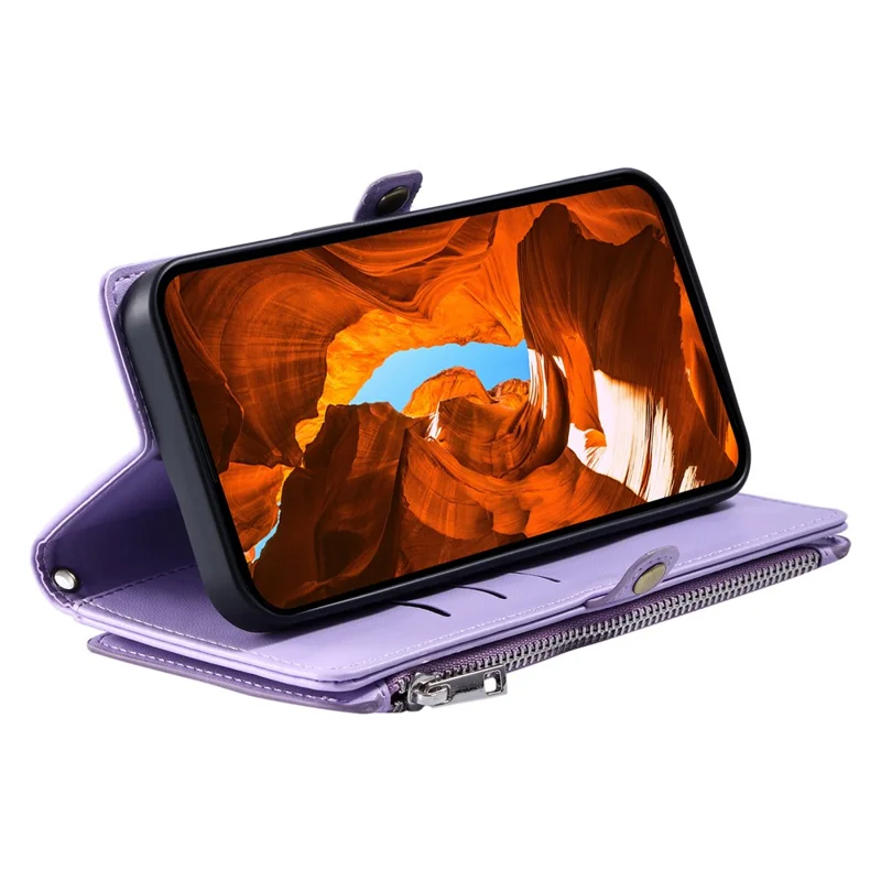 For Motorola Moto G56 5G Case TPU + PU Leather Wallet Phone Cover with Wrist Strap - Purple