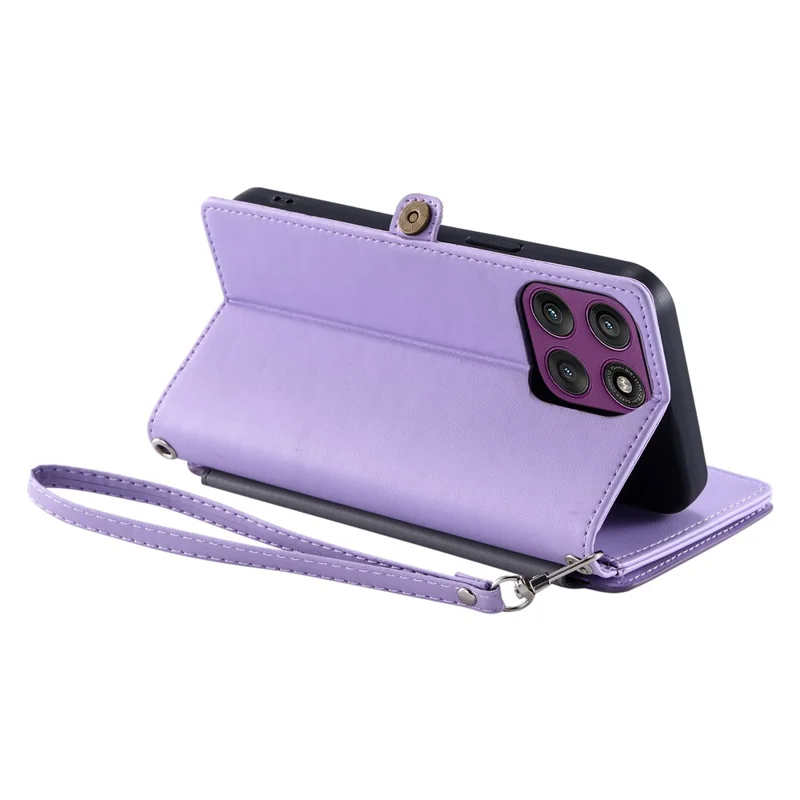 For Motorola Moto G56 5G Case TPU + PU Leather Wallet Phone Cover with Wrist Strap - Purple