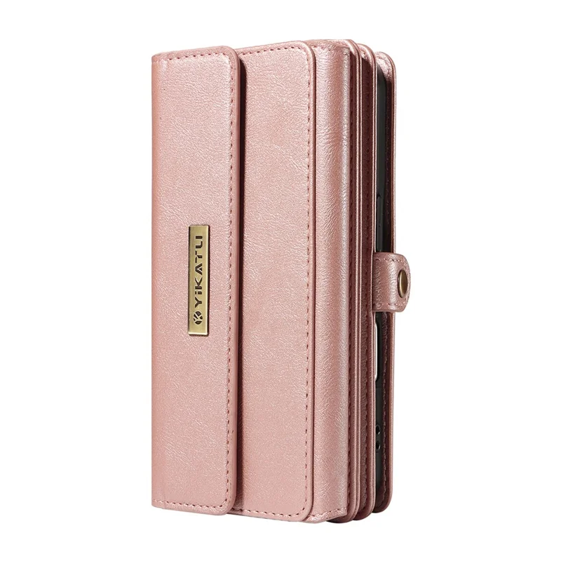YIKATU YK-008 For iPhone 17 Case Zipper Wallet Leather Phone Cover with Shoulder Strap - Rose Gold