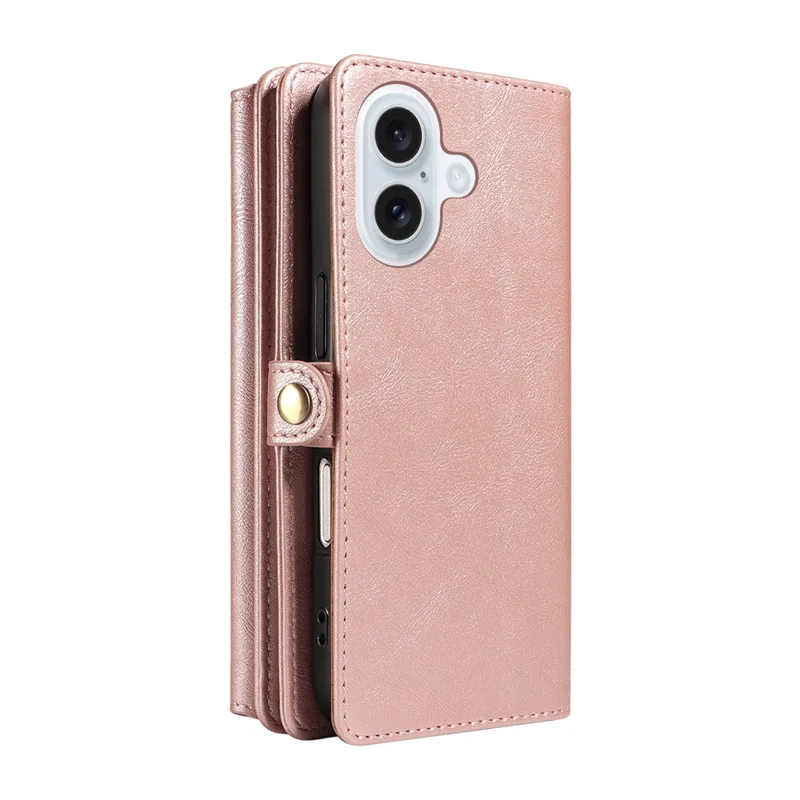 YIKATU YK-008 For iPhone 17 Case Zipper Wallet Leather Phone Cover with Shoulder Strap - Rose Gold