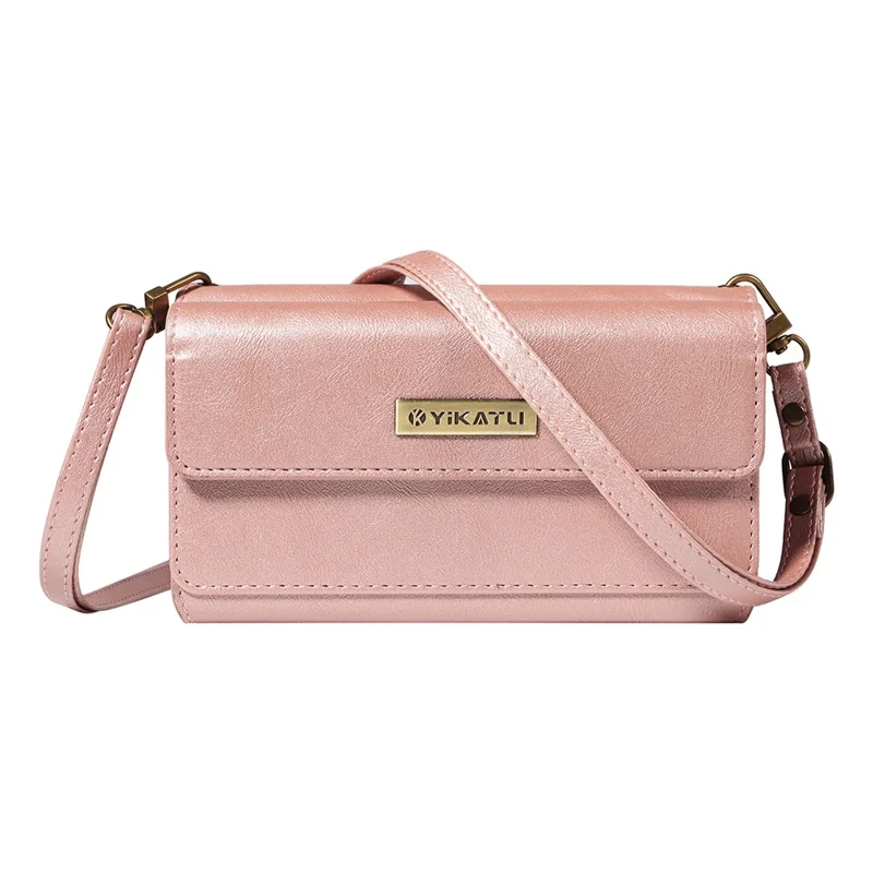 YIKATU YK-008 For iPhone 17 Case Zipper Wallet Leather Phone Cover with Shoulder Strap - Rose Gold