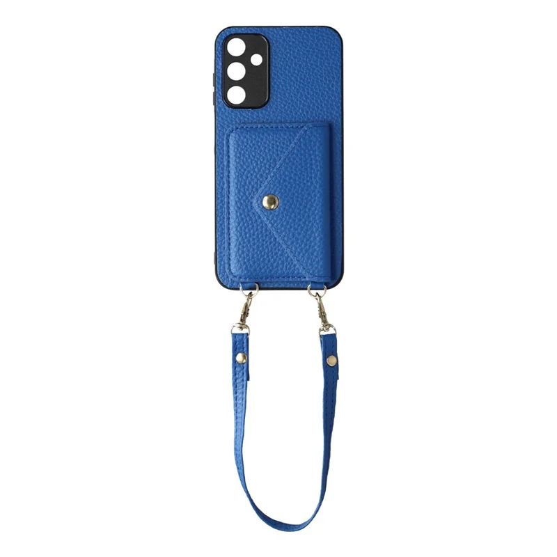 For Samsung Galaxy A15 5G  /  4G Case Card Holder Litchi Texture PU Leather + TPU Phone Cover with Straps - Blue