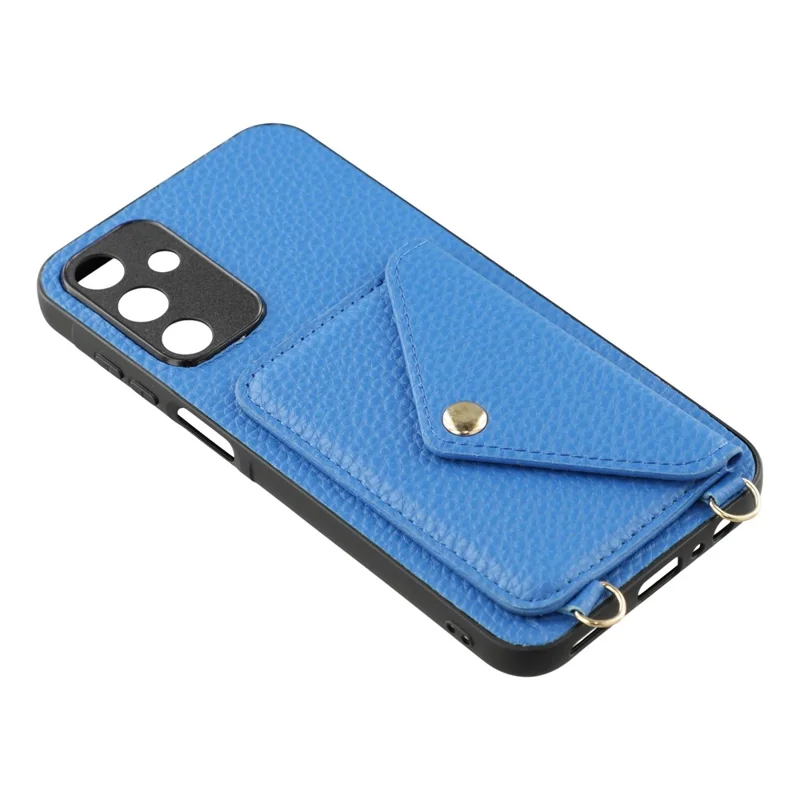 For Samsung Galaxy A15 5G  /  4G Case Card Holder Litchi Texture PU Leather + TPU Phone Cover with Straps - Blue