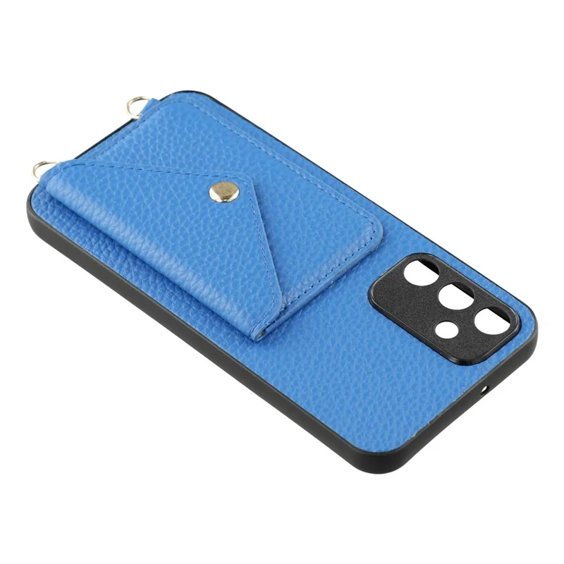 For Samsung Galaxy A15 5G  /  4G Case Card Holder Litchi Texture PU Leather + TPU Phone Cover with Straps - Blue