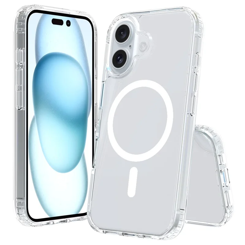 For iPhone 16 Magnetic Case Scratch-Resistant TPU + PC Crystal Clear Phone Cover