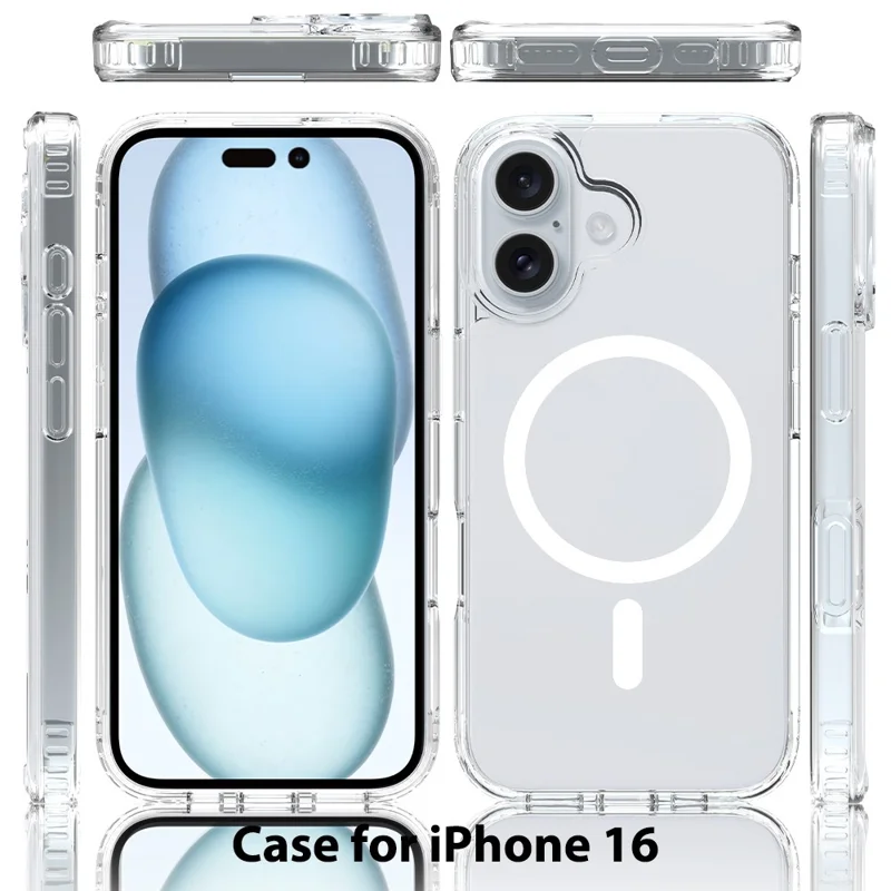 For iPhone 16 Magnetic Case Scratch-Resistant TPU + PC Crystal Clear Phone Cover