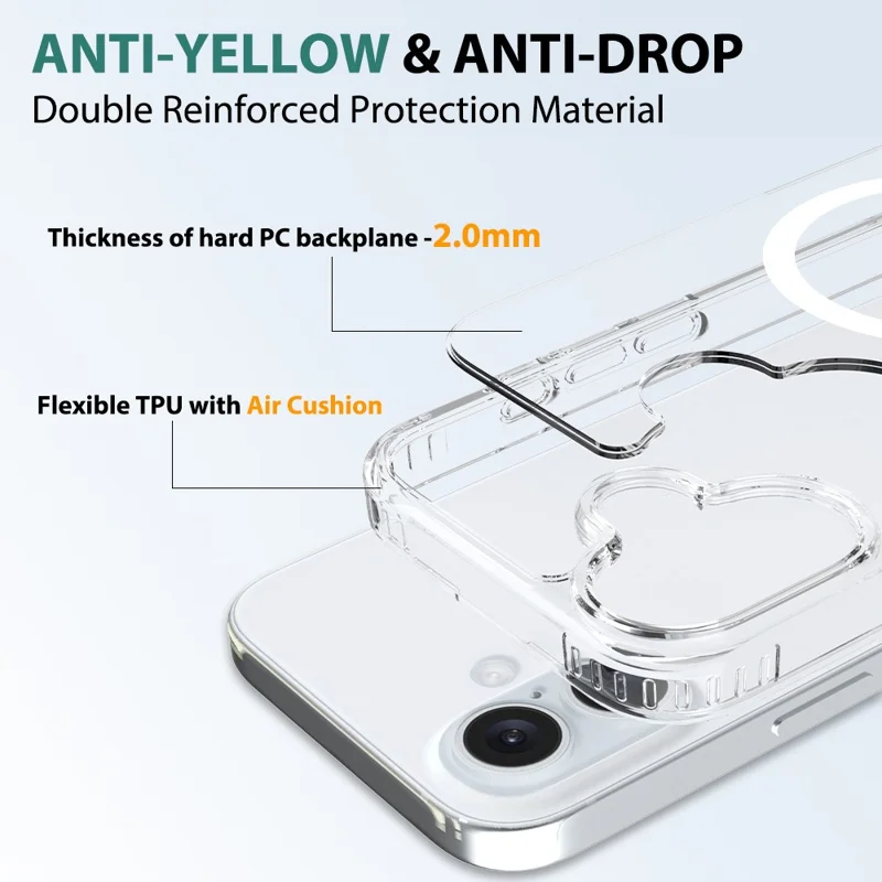 For iPhone 16 Magnetic Case Scratch-Resistant TPU + PC Crystal Clear Phone Cover