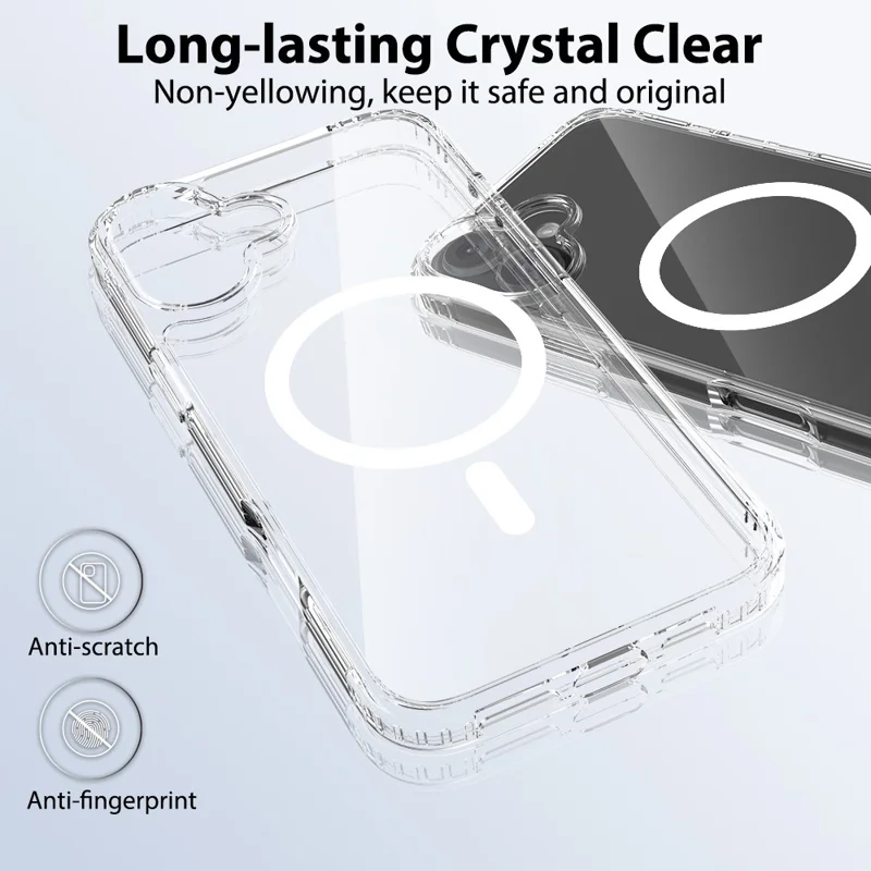 For iPhone 16 Plus Magnetic Case Scratch-Resistant TPU + PC Crystal Clear Phone Cover