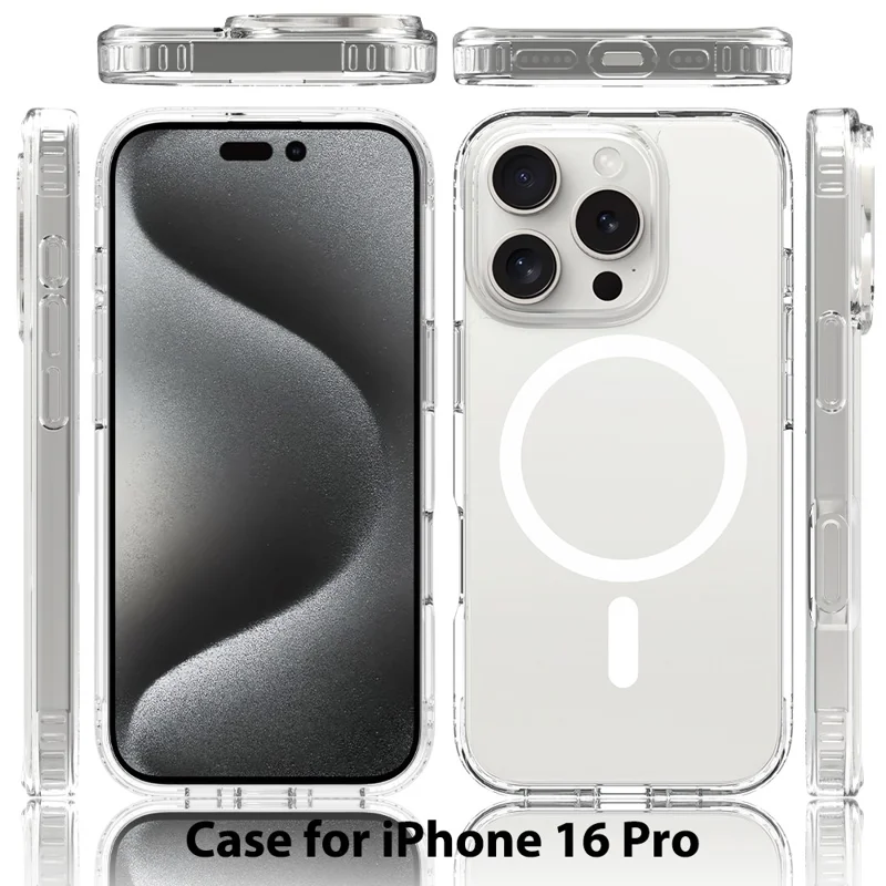 For iPhone 16 Pro Magnetic Case Scratch-Resistant TPU + PC Crystal Clear Phone Cover