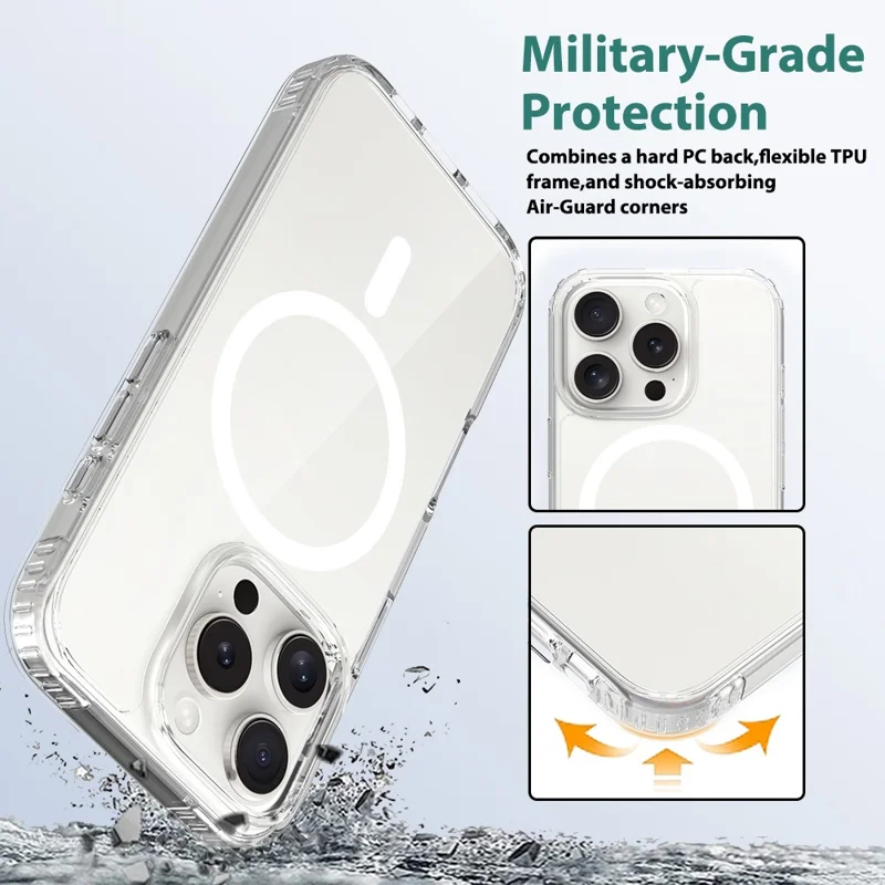 For iPhone 16 Pro Magnetic Case Scratch-Resistant TPU + PC Crystal Clear Phone Cover