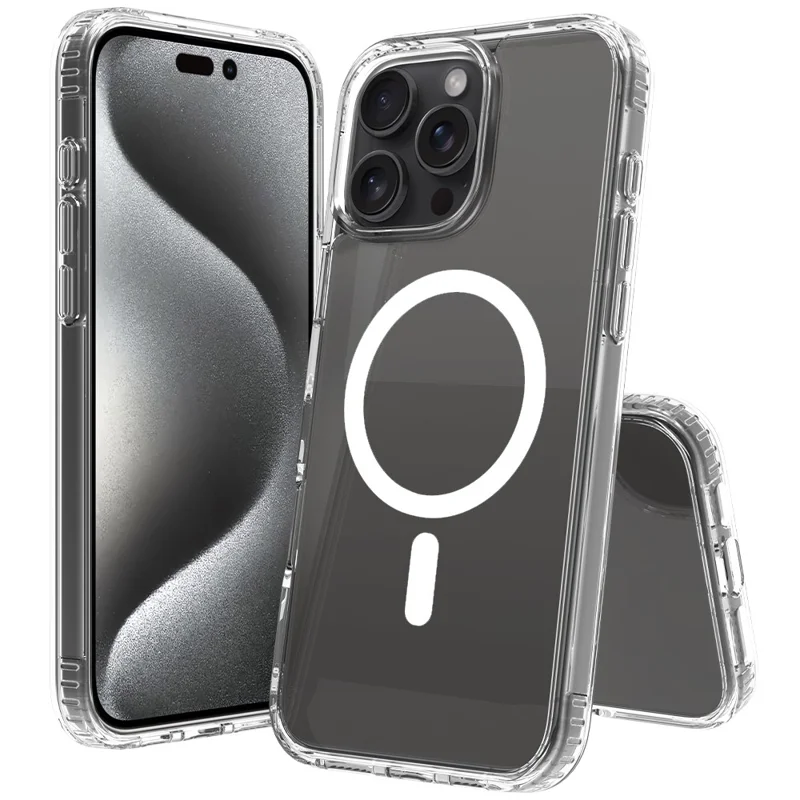 For iPhone 16 Pro Max Magnetic Case Scratch-Resistant TPU + PC Crystal Clear Phone Cover