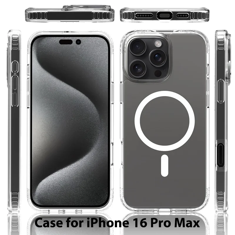 For iPhone 16 Pro Max Magnetic Case Scratch-Resistant TPU + PC Crystal Clear Phone Cover