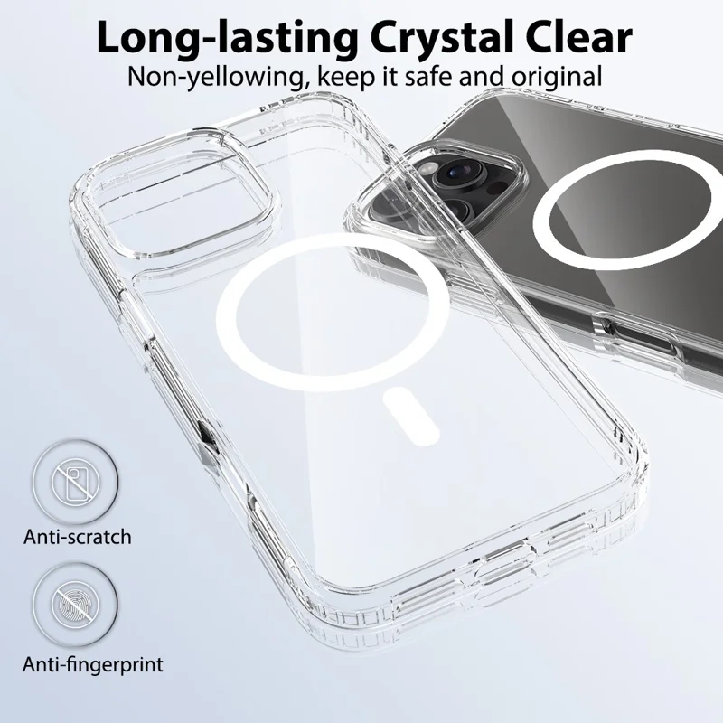 For iPhone 16 Pro Max Magnetic Case Scratch-Resistant TPU + PC Crystal Clear Phone Cover