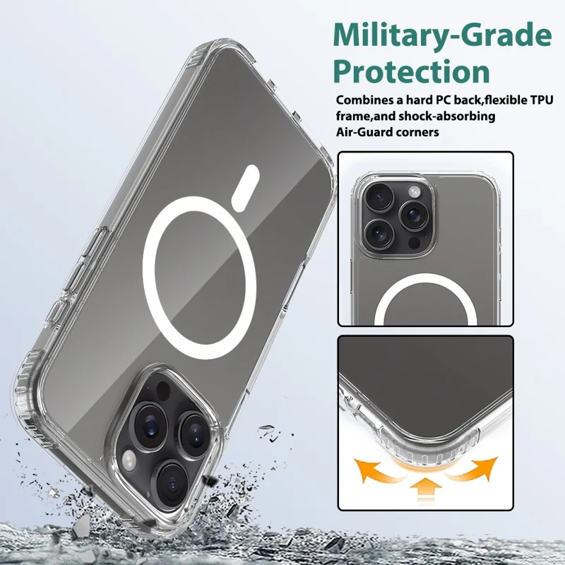 For iPhone 16 Pro Max Magnetic Case Scratch-Resistant TPU + PC Crystal Clear Phone Cover