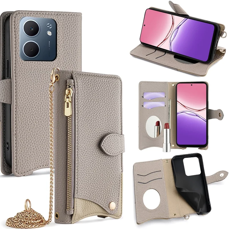 For Oppo A5x 5G Leather Case Wallet Stand Cover Irregular Tail Style with Chain Strap - Green
