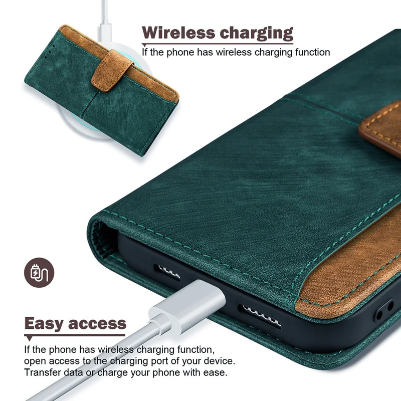 For Oppo A5x 5G Case RFID Blocking Color Splicing PU Leather Wallet Phone Cover - Green