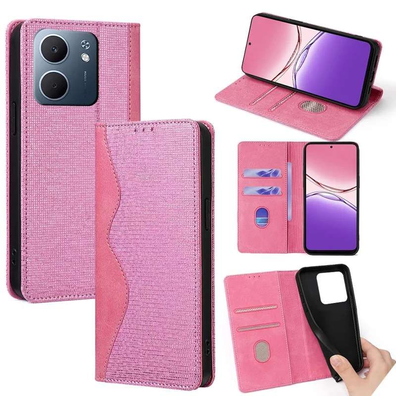 Для Oppo A5x 5G Чехол Волнистая форма RFID блокировки Кожаный бумажник Подставка Чехол для телефона - Розовый