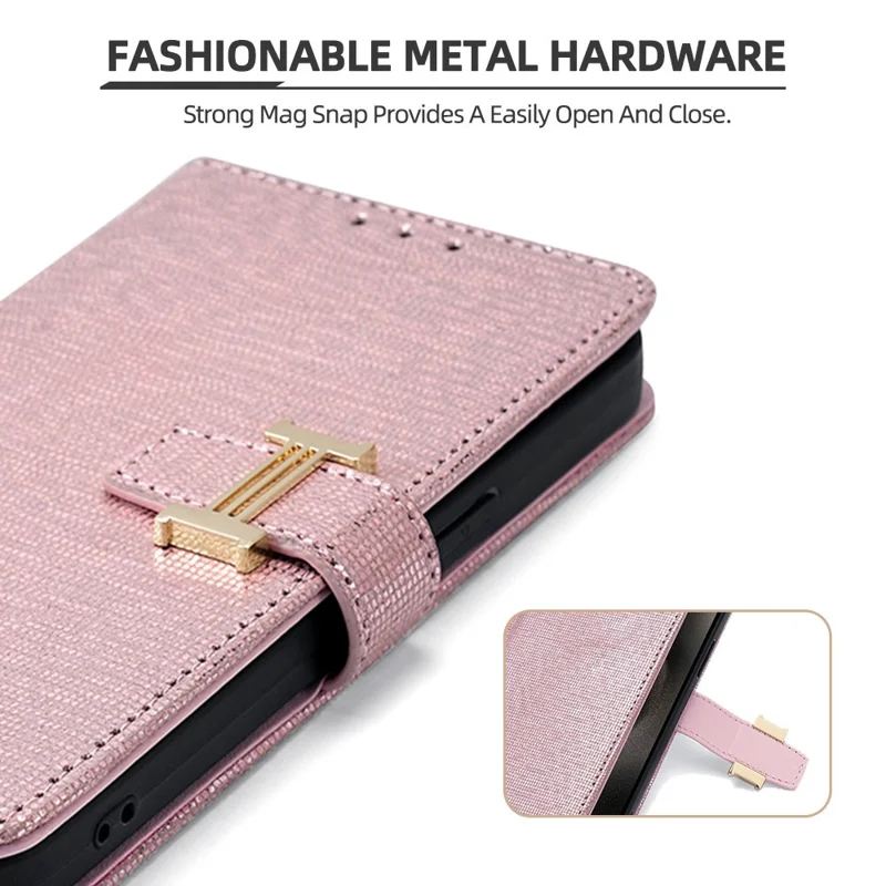 Funda tipo cartera para Oppo A5x 5G con lentejuelas, cuero y correa cruzada - Oro Rosa