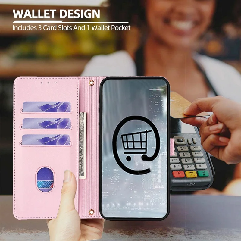 Funda tipo cartera para Oppo A5x 5G con lentejuelas, cuero y correa cruzada - Oro Rosa
