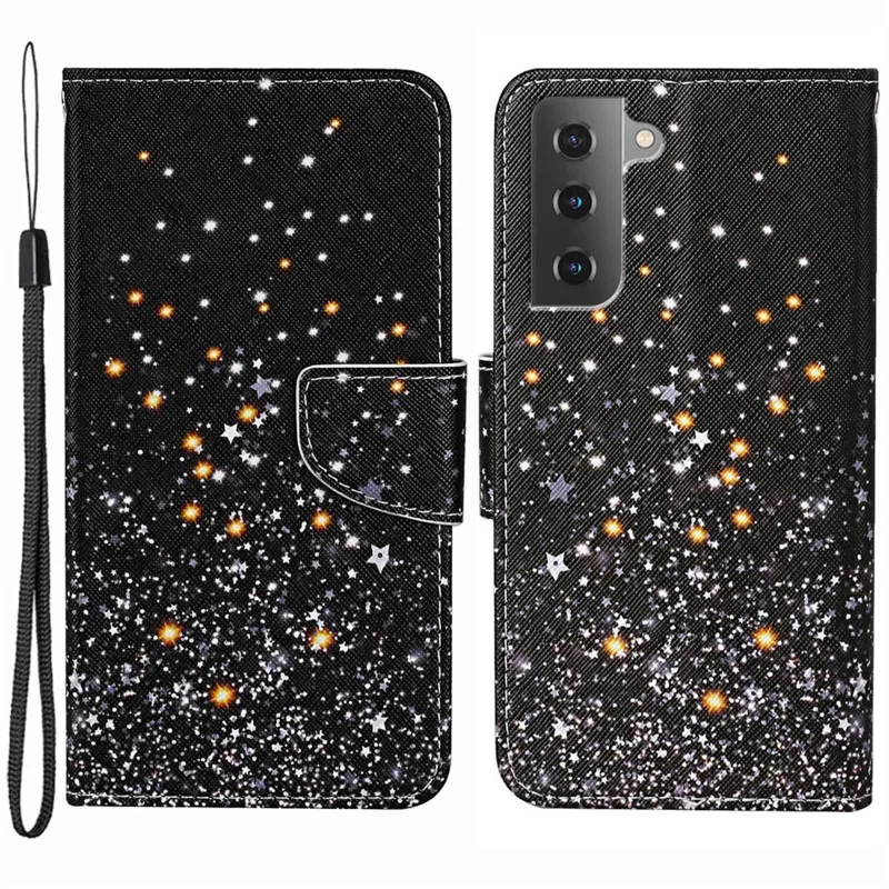 Чехол-книжка с функцией кошелька и подставки из искусственной кожи с перекрестной текстурой ударопрочный для Samsung Galaxy S23+ с рисунком - Разбитые звезды