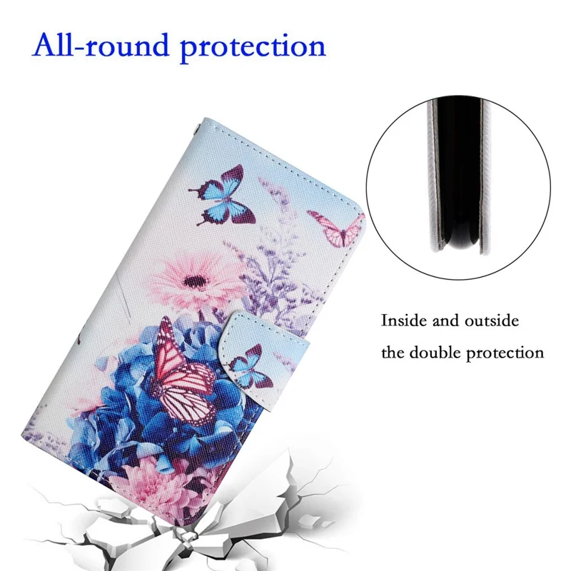 For Samsung Galaxy S23+ Cross Texture PU Leather Shockproof Phone Case Pattern Printing Wallet Stand Folio Flip Cover - Purple Butterflies