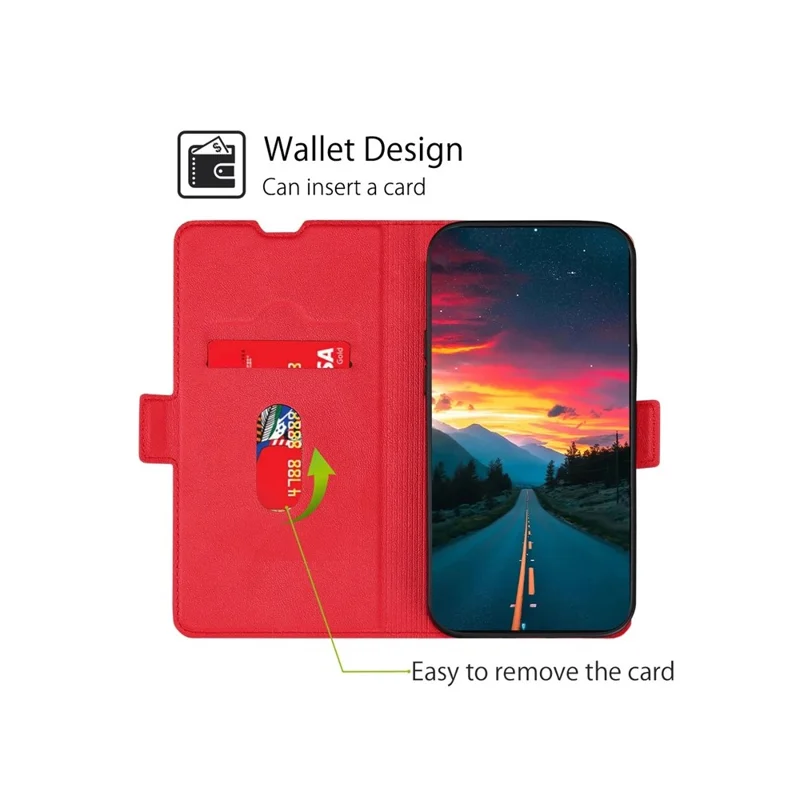 Étui pour Oppo A5x 5G Porte-cartes en Cuir PU - Rouge
