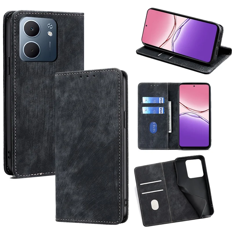 Étui portefeuille pour Oppo A5x 5G avec blocage RFID, support rabattable et couverture en cuir - Noir