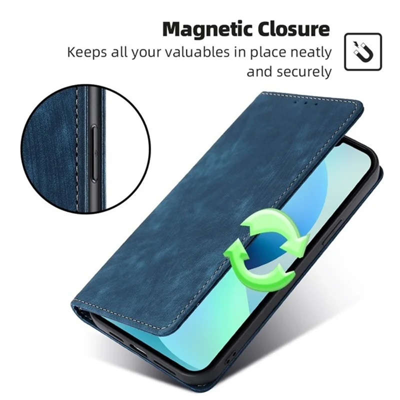 For Oppo A5x 5G Case RFID Blocking Wallet Foldable Stand Leather Phone Cover - Blue