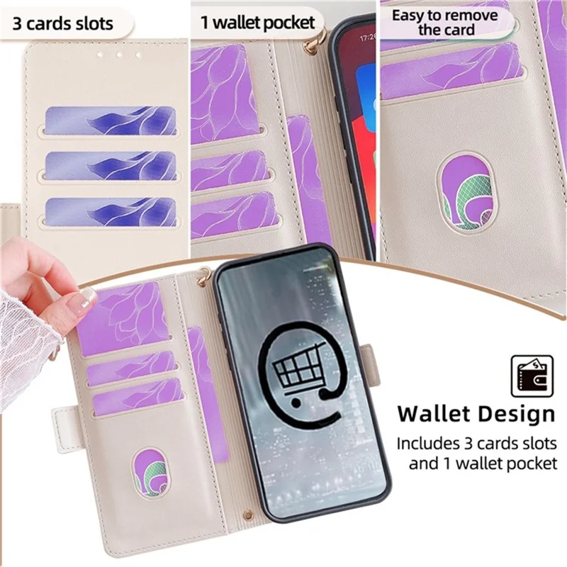 For Oppo A5x 5G Case PU Leather Wallet Stand Phone Cover with Crossbody Shoulder Strap - White