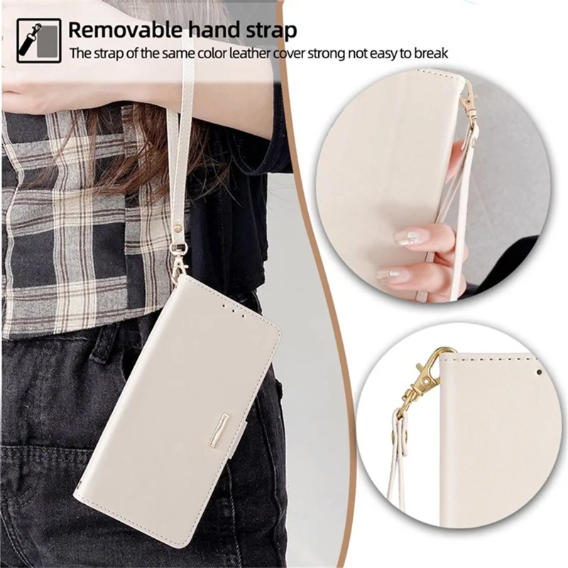 For Oppo A5x 5G Case PU Leather Wallet Stand Phone Cover with Crossbody Shoulder Strap - White