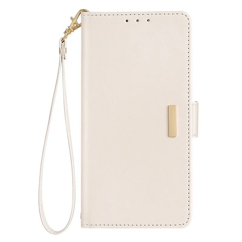 For Oppo A5x 5G Case PU Leather Wallet Stand Phone Cover with Crossbody Shoulder Strap - White