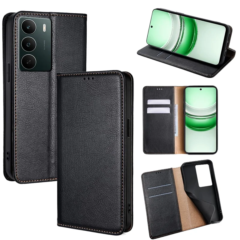 For Realme C71 4G Case Wallet PU Leather Magnetic Auto-Absorbed Phone Cover - Black