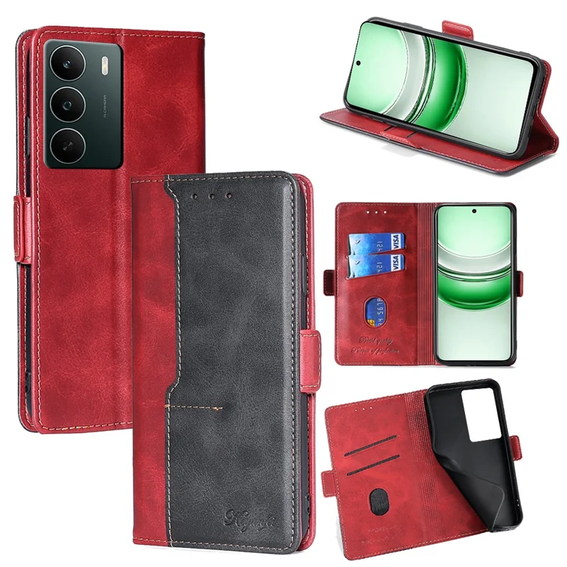 For Realme C71 4G Case Contrast Color Wallet Foldable Stand Leather Phone Cover - Black + Red