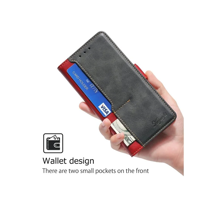 For Realme C71 4G Case Contrast Color Wallet Foldable Stand Leather Phone Cover - Black + Red