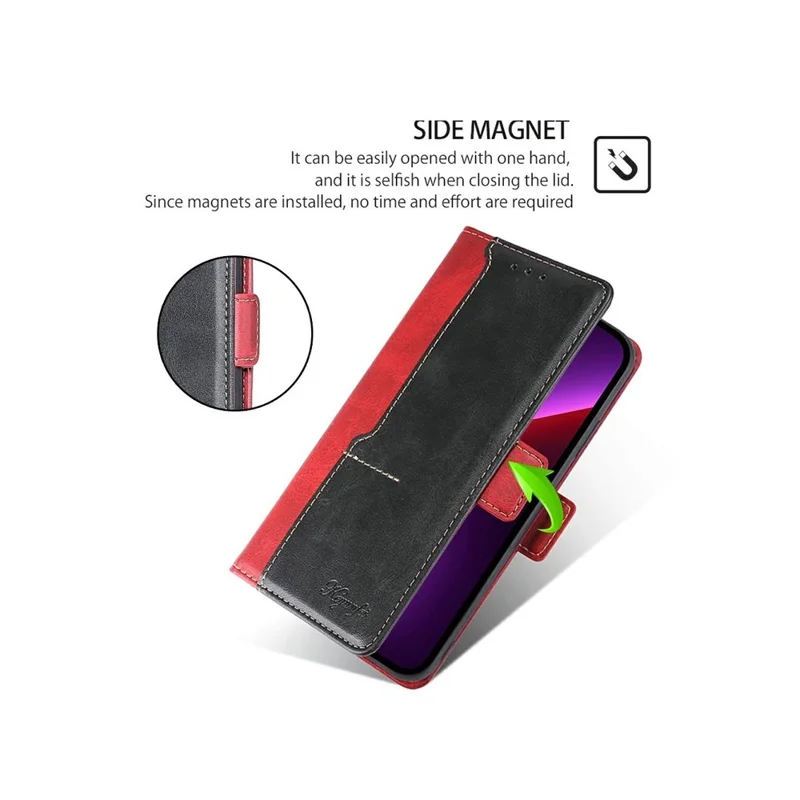 For Realme C71 4G Case Contrast Color Wallet Foldable Stand Leather Phone Cover - Black + Red