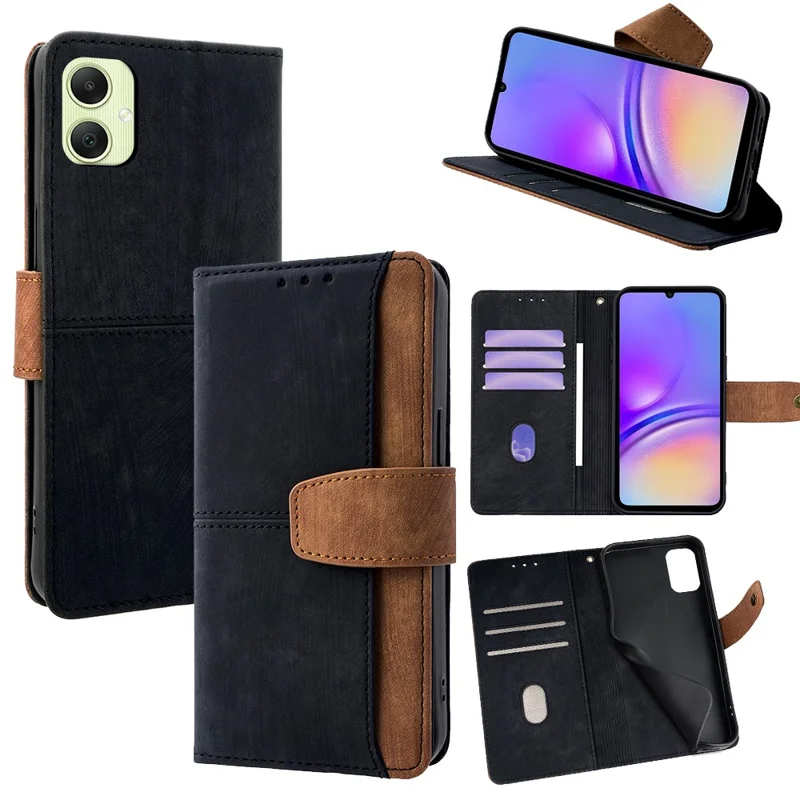 For Samsung Galaxy A05 4G Case RFID Blocking Color Splicing PU Leather Wallet Phone Cover - Black