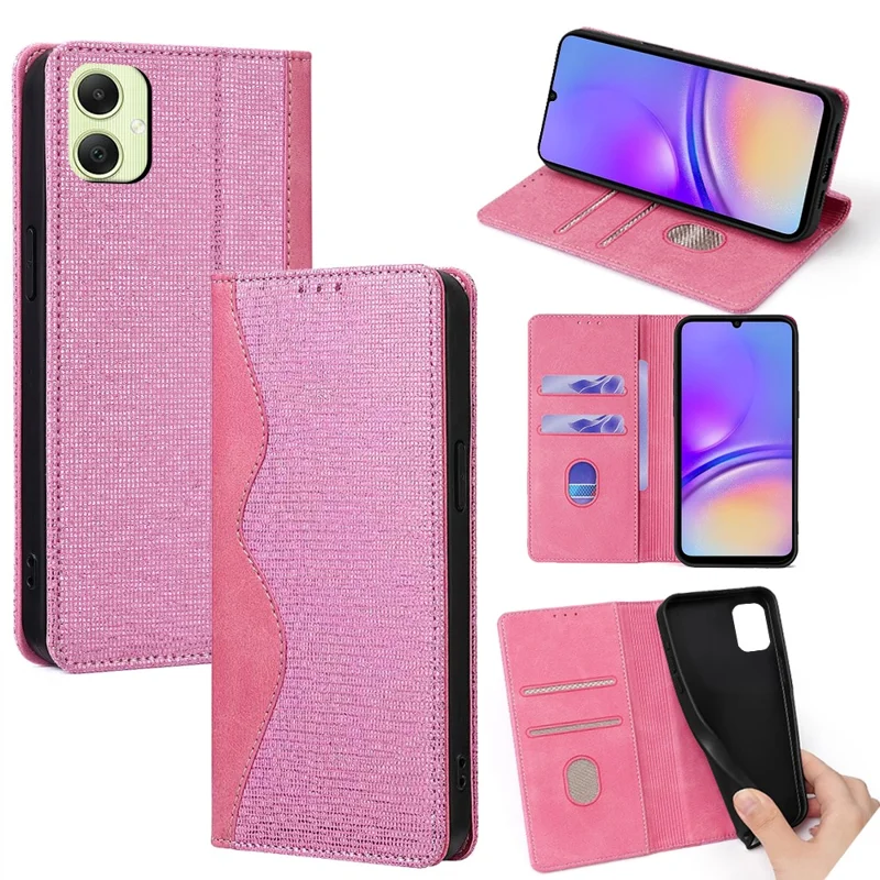 For Samsung Galaxy A05 4G Case Wave Shape RFID Blocking PU Leather Wallet Stand Phone Cover - Pink
