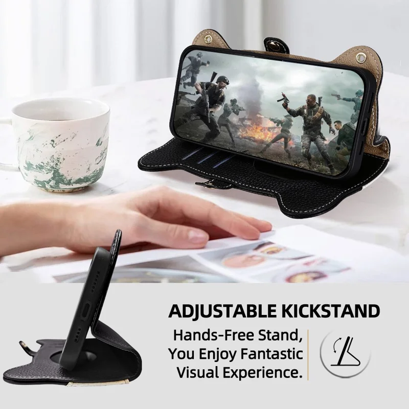 Für Samsung Galaxy A05 4G Hülle Süßes Waschbären-Design PU-Leder Handyhülle mit Handschlaufe - Schwarz