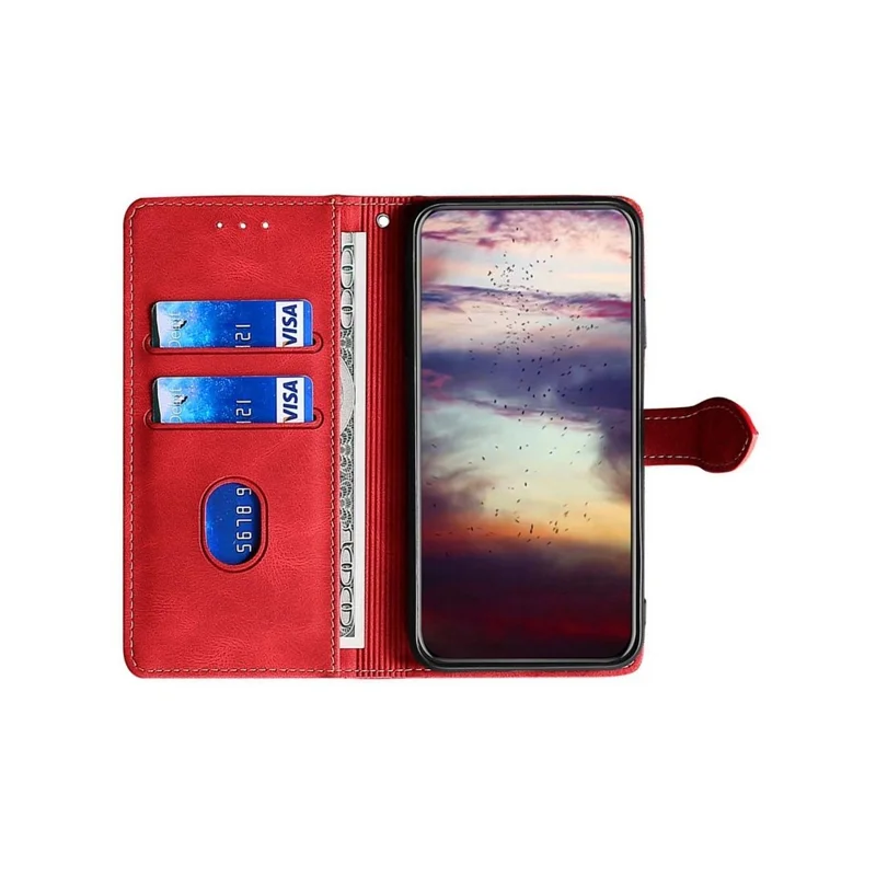 Чехол для Samsung Galaxy A05 4G из кожи с отделением для карт и магнитной застежкой в виде соломенной шляпы - Красный