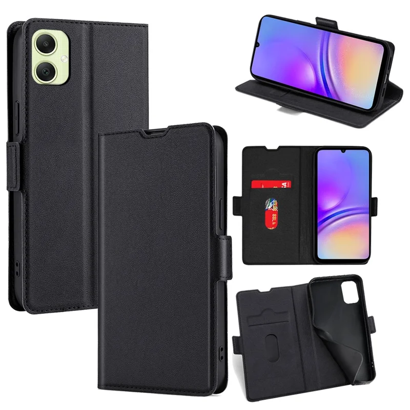Für Samsung Galaxy A05 4G Hülle mit Kartenhalter aus PU-Leder - Schwarz