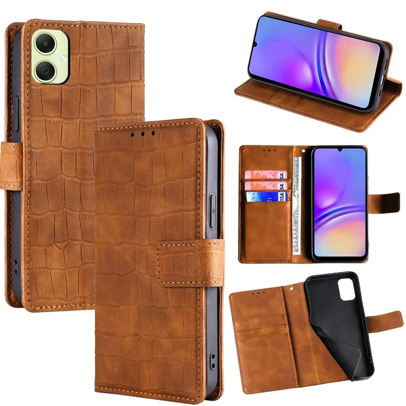 For Samsung Galaxy A05 4G Case Crocodile Texture PU Leather Phone Cover - Brown