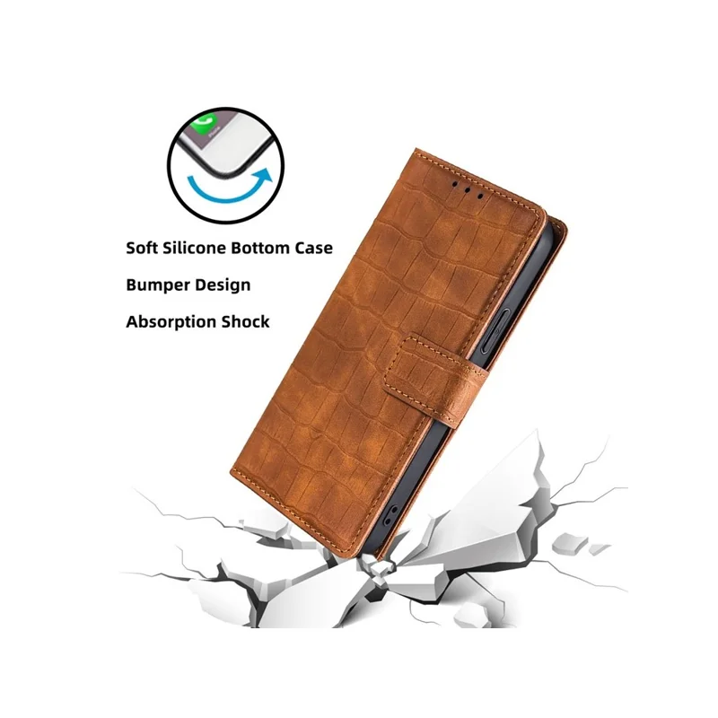For Samsung Galaxy A05 4G Case Crocodile Texture PU Leather Phone Cover - Brown